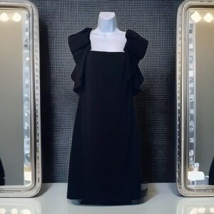 Badgley Mischka Dress Women 8 Sculpted‎ Ruffle Shoulder Straps Sheath 11575854